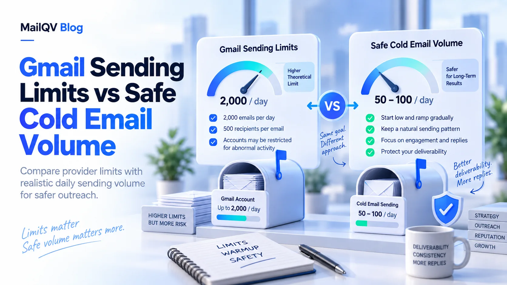 Gmail Sending Limits vs Safe Cold Email Volume illustrated guide
